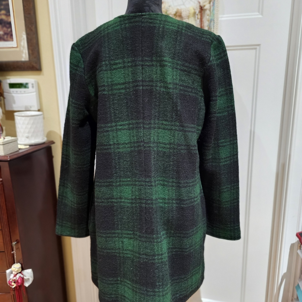 Max Studio Green and Black Plaid Cardigan - Size M - Picture 2 of 7